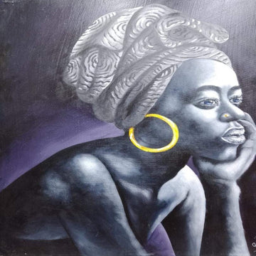 Deep in thought. oil canvas painting. Tanzania oil painting. African art - Manneybreeze African art 