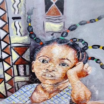 African Girl Day Dream. African child. Children painting. Tanzania oil painting. - Manneybreeze African art 