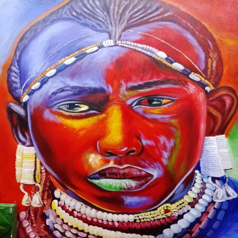 African Warrior. Maasai Warrior. oil canvas painting. Tanzania oil painting. African art - Manneybreeze African art 