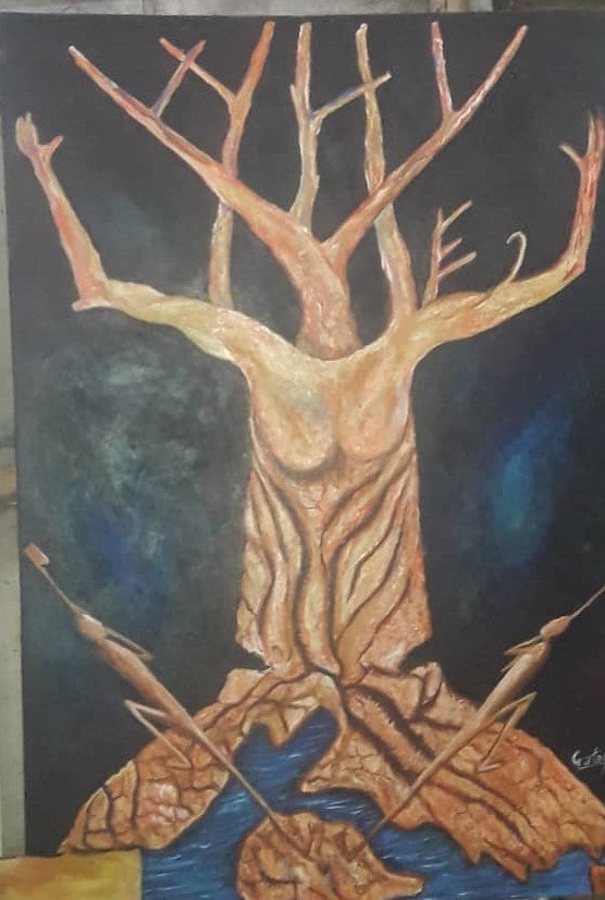 African life tree. oil canvas painting. African art painting