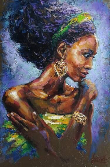 African arms crossed. oil canvas paining. hand painting