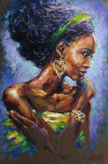 African arms crossed. oil canvas paining. hand painting