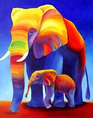 Elephant Love. oil painting. hand painting. African art